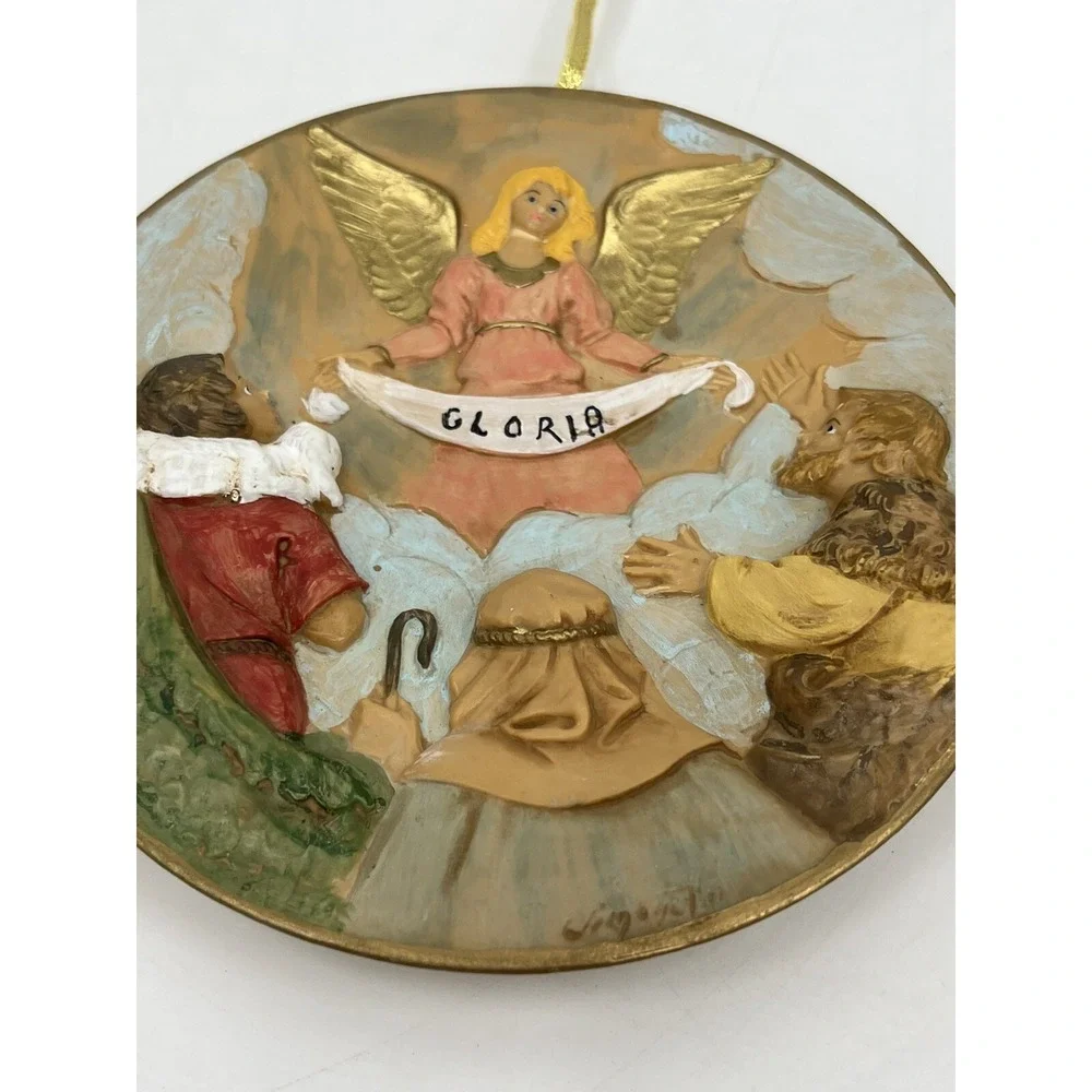 Fontanini Simonetti 1996 Christmas Ornament Gloria Angels Message Sculpted 4.5